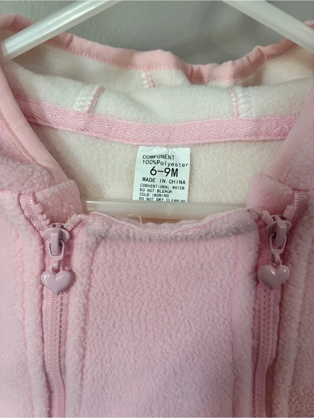 Baby Pink Fleece Hooded Footless/Convertible Coverall – Size 6–9M